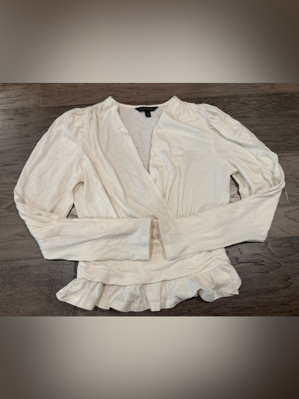Banana Republic Cream Wrap-Front Ruffle Hem Blouse